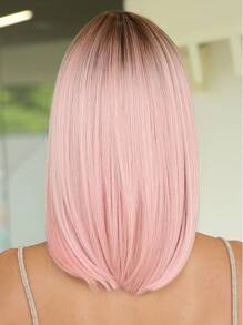 Peruca Bob de 14 Polegadas, Peruca de Cabelo com Gradiente Rosa para Mulheres, Cabelo Liso de Comprimento Médio com Franja, Fibra Sintética Adequada para Uso Diário, Festa, Festa, Férias, Natural, Elegante, Romântica, Sexy, Simples