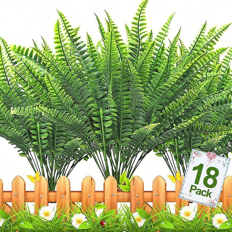 4束/10束人造植物 波士頓蕨灌木 人造綠植 抗UV 防曬 適用於居家花園戶外庭院裝飾 情人節禮物 - 彩色 - 查看 1