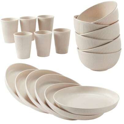 18pcs Dinnerware Sets Unbreakable Reusable Dinnerware Set Kitchen Cups Plates And Bowls Sets Dishwasher Microwave Sa-Fe Plates