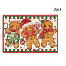 1 cái/4 cái/8 cái Miếng lót đĩa hình cây kẹo gừng Giáng sinh 12 X 18 inch, Miếng lót đĩa theo mùa cho bữa tiệc trang trí bữa ăn trong bếp, Giáng sinh - Nhiều màu - Xem 11