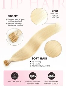 50pcs I-Tip Hair Extensions, Real Human Hair, 613 Natural Black Color, 14-22 Inch Straight Hair, Keratin I-Tip Invisible Hair Extensions - S613 - View 4