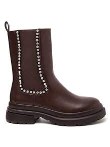Camel Rhinestone Chelsea Boots – Chic Chunky Flat Boots - Brown - View 2