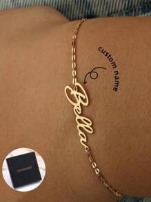 Customized Name Bracelets For Women Stainless Steel Chain Personalized Fashion Jewelry Best Gift Stylish,Fall Fashion,Contracted,Simple,Casual,Old Money,Cuties,Soccer Mom Custom,Personalized,Unique Ideal Gifts For Her Girlfriend,Mom,Family,Friends,Daughter For Anniversaries,For Valentine's Day,For Mother's Day,For Birthdays,For Graduation,For Daily Wear,For Weddings,For Prom - Gold - View 6