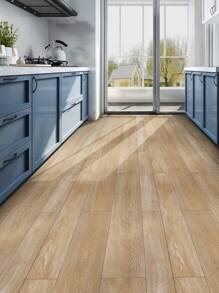 1 Piece Retro & Thickened & Matte Surface Effect Beige Wood Grain Texture Anti-Slip Waterproof Abrasion Resistant Floor Tile Sticker For Home Decoration, Stickers, Wall Decal, Vinly Decal For Home Decorations, Spring Decoration Items Refesh Your Home, Rama Decoration Stickers Gifts Birthday Graduation