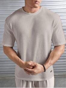 Kit 2 Oversized Casual Basic Plain Straight T-Shirt Caramel/Multicolor - 米色 - 查看 2