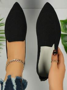 全新时尚经典尖头休闲一脚蹬轻便防滑简约度假必备女式平底鞋 - 黑色 - 查看 1