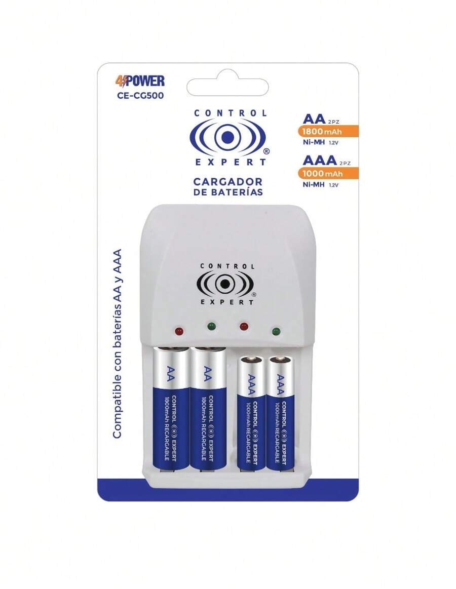 Control Expert AA And AAA Battery Charger Includes 4 Batteries - Grey - View 1
