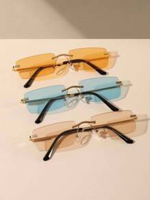 1/2/3 PCS Women's Metal Rimless Small Rectangle Fashion Eyewear For Nissan Outing And Wearing For Summer Beach Vacation,Outdoor,Travel Shades Fashion Glasses Casual Style Rectangle Frame For Going Out Outfit,Back To School