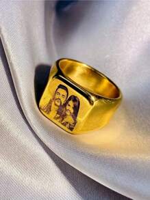 1pc Custom Engraved Photo Ring Stainless Steel Perfect Gift For Couples, Family & Friends On Birthdays, Graduations & Christmas - Multicolor - View 14