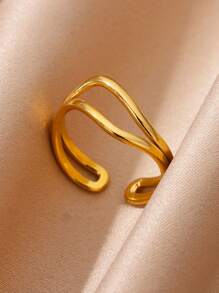 1 Stück Klassischer Mode Edelstahl Ring für Frauen und Mädchen, 18K Goldplattiert, wassergeschützt, geeignet als Hochzeits-, Geburtstags- oder Jahrestags-Geschenk