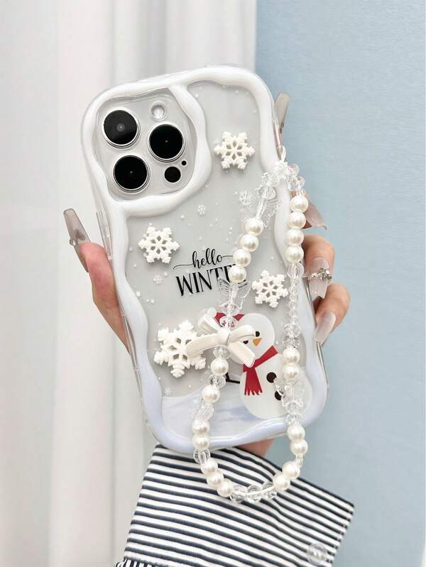 Joivida Apple Snowy Christmas DIY Cream Textured Wavy Edged Glossy Snowflake & Snowman Decor Cartoon 3D Accessories Shockproof Phone Case With Handmade Beaded Bracelet, Compatible With IPhone XR/7/8, IPhone 15 Pro Max, IPhone 13, IPhone 14, IPhone 11 Soft Case, Galaxy S24, Galaxy S24+, Galaxy S24 Ultra, Galaxy S22, Galaxy A13 4G, Galaxy A52, Galaxy A52s 5G, Galaxy A23, Galaxy A35, Galaxy A25, Galaxy A73, Redmi Note 11, 11 Lite