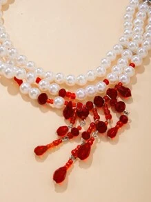 1 pièce Collier multicouche de perle de culture factice avec charme de style gothique en cristal artificiel et franges, bijoux de mode glamour pour femmes, port quotidien ou décoration de fête, cadeau de vacances