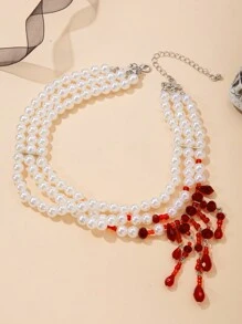 1 pièce Collier multicouche de perle de culture factice avec charme de style gothique en cristal artificiel et franges, bijoux de mode glamour pour femmes, port quotidien ou décoration de fête, cadeau de vacances
