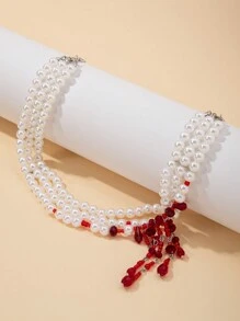 1 pièce Collier multicouche de perle de culture factice avec charme de style gothique en cristal artificiel et franges, bijoux de mode glamour pour femmes, port quotidien ou décoration de fête, cadeau de vacances