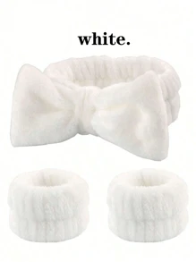 3件套/2件套头带套装（蝴蝶结头带、头带+腕带、毛巾腕带）可重复使用的SPA头带和腕带，纯色蓬松头带，毛绒头带，瑜伽头带，细纤维头带，女士腕带，可调节弹力化妆头带，适用于浴室、清洁、旅行必备及礼品