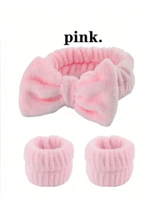 3件套/2件套头带套装（蝴蝶结头带、头带+腕带、毛巾腕带）可重复使用的SPA头带和腕带，纯色蓬松头带，毛绒头带，瑜伽头带，细纤维头带，女士腕带，可调节弹力化妆头带，适用于浴室、清洁、旅行必备及礼品