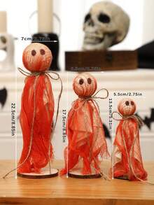 1 件万圣节鬼魂雕像装饰，手工制作的质朴木制鬼魂雕像配红布，万圣节派对、鬼屋和家居装饰的恐怖桌面装饰 - 紅色 - 查看 3