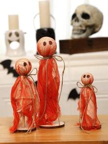 1 件万圣节鬼魂雕像装饰，手工制作的质朴木制鬼魂雕像配红布，万圣节派对、鬼屋和家居装饰的恐怖桌面装饰 - 紅色 - 查看 6