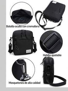 Bolso Bandolera para Hombre Multifuncional, Hombre Bandoleras Chico Con Cremallera para Viajes, Negocios, Aire Libre, Deportes, colegio O Universidad, Bolso para Hombre, Bandolera Pequeño para Hombre, Bolsa Cruzada para Hombre, Bolso de Hombro para Hombre,  crossbody - Negro - Ver 8
