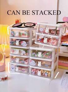 1pc Multilayer Desk Storage Box, Jewelry Box, Multifunctional Storage Box, Drawer Style Transparent Storage Box, Stackable Storage Box, Multifunctional Makeup Storage Box, Jewelry Storage Box, Multifunctional Storage Bin, Desk Organizer Storage Box, Large Capacity Transparent Storage Box, Office Supplies Storage Box, Suitable For Bathroom, Vanity, Office Desk, Bedroom, For Nail Polish, Hair Ties, Hair Clips, Lipstick, Eyeshadow Palette, Small Toys, Small Paintbrushes, Jewelry, Accessories - Multicolor - View 3