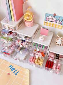 1pc Multilayer Desk Storage Box, Jewelry Box, Multifunctional Storage Box, Drawer Style Transparent Storage Box, Stackable Storage Box, Multifunctional Makeup Storage Box, Jewelry Storage Box, Multifunctional Storage Bin, Desk Organizer Storage Box, Large Capacity Transparent Storage Box, Office Supplies Storage Box, Suitable For Bathroom, Vanity, Office Desk, Bedroom, For Nail Polish, Hair Ties, Hair Clips, Lipstick, Eyeshadow Palette, Small Toys, Small Paintbrushes, Jewelry, Accessories - Multicolor - View 6