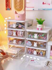 1pc Multilayer Desk Storage Box, Jewelry Box, Multifunctional Storage Box, Drawer Style Transparent Storage Box, Stackable Storage Box, Multifunctional Makeup Storage Box, Jewelry Storage Box, Multifunctional Storage Bin, Desk Organizer Storage Box, Large Capacity Transparent Storage Box, Office Supplies Storage Box, Suitable For Bathroom, Vanity, Office Desk, Bedroom, For Nail Polish, Hair Ties, Hair Clips, Lipstick, Eyeshadow Palette, Small Toys, Small Paintbrushes, Jewelry, Accessories - Multicolor - View 4