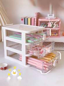 1pc Multilayer Desk Storage Box, Jewelry Box, Multifunctional Storage Box, Drawer Style Transparent Storage Box, Stackable Storage Box, Multifunctional Makeup Storage Box, Jewelry Storage Box, Multifunctional Storage Bin, Desk Organizer Storage Box, Large Capacity Transparent Storage Box, Office Supplies Storage Box, Suitable For Bathroom, Vanity, Office Desk, Bedroom, For Nail Polish, Hair Ties, Hair Clips, Lipstick, Eyeshadow Palette, Small Toys, Small Paintbrushes, Jewelry, Accessories - Multicolor - View 5