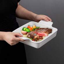 1pc 8 X 8inch Porcelain Square Bakeware With Double Handle, Cake Baking Pan Ceramic Baking Dish For Brownie, Casserole, Lasagna, Family Dinner (White)