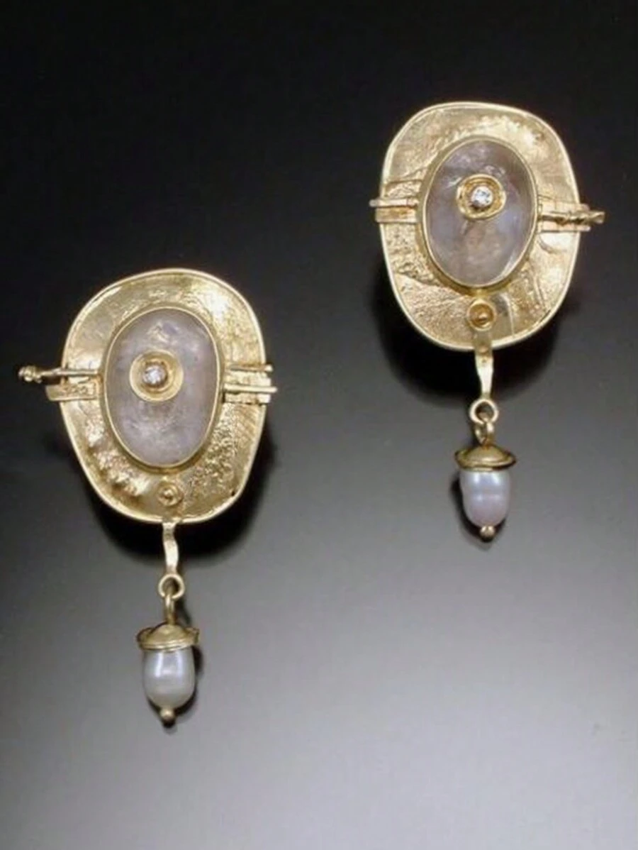 1pair Classic Women Elegant Faux Pearls Earrings Anniversary Gift Vintage Jewelry Accessories - Hoa tai - Xem 1