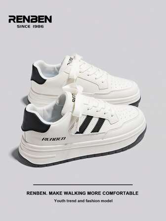 RENBEN RB Women's Low Vamp Leather Casual Skate Shoes, Suitable For Casual Street, Work, And School Wear. Can Be Paired With Leggings, Jeans, And Skirts.