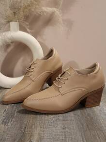 2024 Outono Inverno Novo Vintage Bico Fino Salto Baixo Lace Up Casual Oxfords Para Mulheres