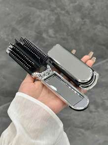 1 chiếc lược mạ bạc có thể gập lại kèm gương, lược chải tóc nhỏ gọn và di động, lược chải tóc nhỏ gọn có túi khí và gương trang điểm cầm tay, lược chải tóc đệm khí lý tưởng để sử dụng hàng ngày và khi đi du lịch, phụ kiện du lịch thiết yếu cho phụ nữ và trẻ em gái - Bạc - Xem 12