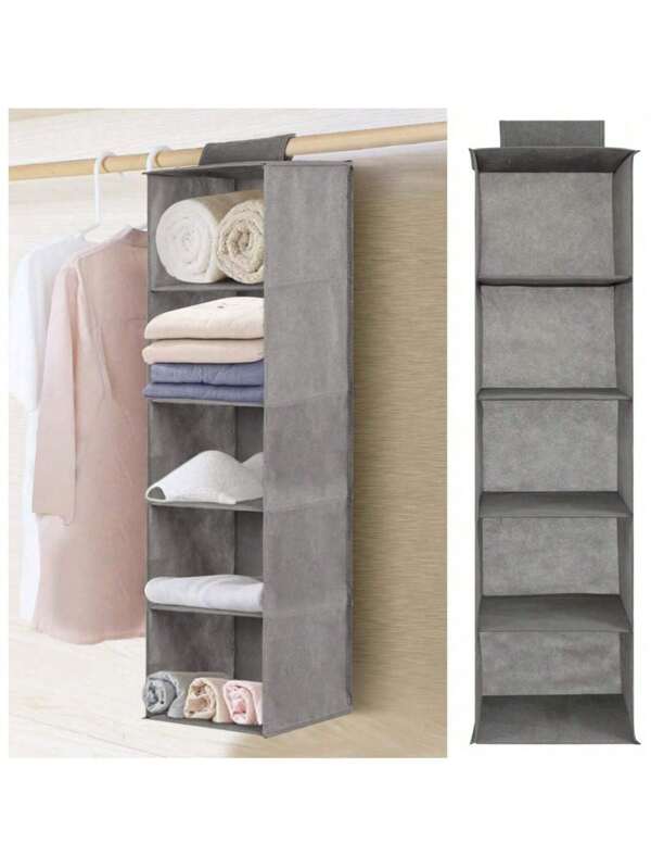 Hanging Wardrobe Storage Organiser 5 Tier Hanging Shelves 27cm X 27cm X 100cm Cupboard Wardrobe Closet Storage Shelves Drawer Shelves Bedroom Storage Solutions For Shoes Clothes (Gray)