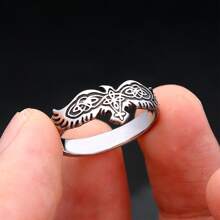 1pc Stainless Steel Viking Style Celtic Raven Ring For Men Daily Wear - Silver - View 1
