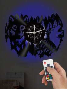1 pieza Reloj de pared de disco de vinilo, reloj de pared con tema de lobo, reloj silencioso, para cumpleaños, para sala de estar, dormitorio, decoración del hogar, decoración de cocina y oficina, regalo del Día de la Madre, temporada de primavera, graduación escolar - 30 cm/12 pulgadas - Ver 1