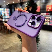 Hadaasi 1 个紫色磁性枢轴支架带合金镜头膜，磨砂肌肤触感 PC + 硅胶 TPU 二合一带隐藏式可旋转磁性金属可折叠指环支架，超薄防震半透明磨砂防指纹气囊保护手机壳兼容 Apple 17Pro/17ProMax/17Air/17/16Pro/16ProMax/16Plus/16/15Pro/15ProMax/15Plus/15/14Pro/14ProMax/14Plus/14/13Pro/13ProMax/12Pro/12ProMax/12/11ProMax/11/11Pro 防水防摔防刮
