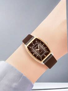 1pc Women Retro College Style Korean Fashion Quartz Wrist Watch Daily Wear - Brown - View 7