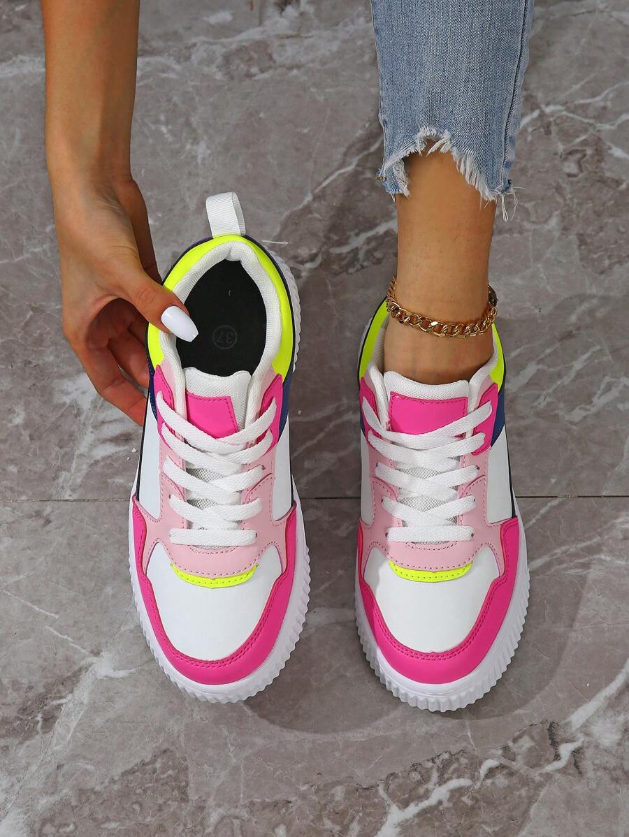 Comfortable Versatile Women Shoes, Ladies Low-Top Lace-Up Multicolor Sneakers, Outdoor Casual Shoes, Non-Slip Breathable Skateboard Shoes - 多色 - 查看 1