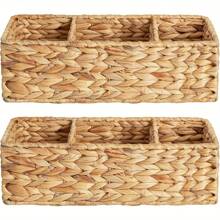 2pcs/1pc Handmade Woven Water Hyacinth Storage Basket - 3 Tiers Rack, Suitable For Toilet Paper & Tank Top Storage, Water Hyacinth Organizer, Room Decor, Home Decor