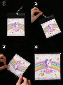 50个/100个装彩虹独角兽自封礼品袋、饼干糖果袋、生日派对回礼袋、零食袋、性别揭晓派对、迎婴派对、婚礼派对装饰、独角兽主题派对用品 - 彩色 - 查看 7