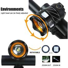1 件铝合金 T6 自行车前灯，USB 可充电、可伸缩、可调节、360° 旋转户外骑行灯