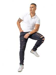 CALÇA Masculina Denin Slim RASGADA Elastano PRETA BF Presente Homem Moda Jeans Masculino 2025 Streetwear - Preto - Visão 6