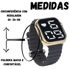 Relógio Led Digital Quadrado Homens Masculino Infantil Criança Menino + Óculos De Madeira Proteção UV400 Pronta Entrega + Brinde - Preto - Visão 5