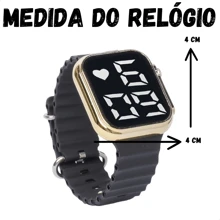 Relógio Led Digital Quadrado Homens Masculino Infantil Criança Menino + Óculos De Madeira Proteção UV400 Pronta Entrega + Brinde - Preto - Visão 6
