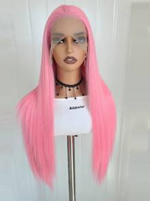 Halloween Pink Lace Front Wigs Colored Long Straight Hair Pastel Pink Wig Heat Resistant Free Part Lace Wig Natural Hair High Density Synthetic Lace Front Wigs For Fashion Women Cosplay - Pink - View 4