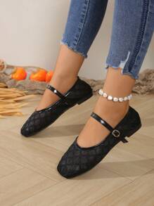 2024 Nuevos zapatos planos de mujer tipo Mary Jane con puntera redonda, tiras y malla, de verano, con diseño calado y transpirable