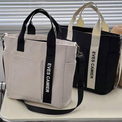 NYXIA 多口袋大容量手提包，旅行和工作便携式单肩包，适合学校和日常使用的牛津斜挎包，大型学校手提包，多个隔层，非常适合海滩、学校、工作和日常使用