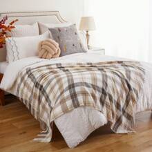 Summer Plaid Throw Blanket For Couch, Farmhouse Checkered Decor Throw, Lightweight Beige Throw Blankets For Bed Sofa,Living Room, 50"X60" - 米色&白色 - 查看 7