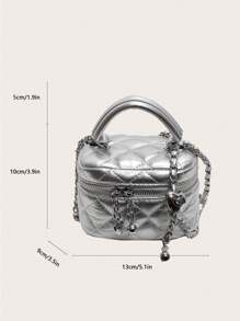 1 chiếc túi xách mini dành cho nữ, túi đeo chéo họa tiết kim cương thêu màu trơn thời trang đựng vừa thẻ và chìa khóa - Bạc - Xem 2