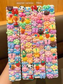 50 pezzi Lacci per capelli scrunchies stile cartone animato casuali, adatti per uso quotidiano